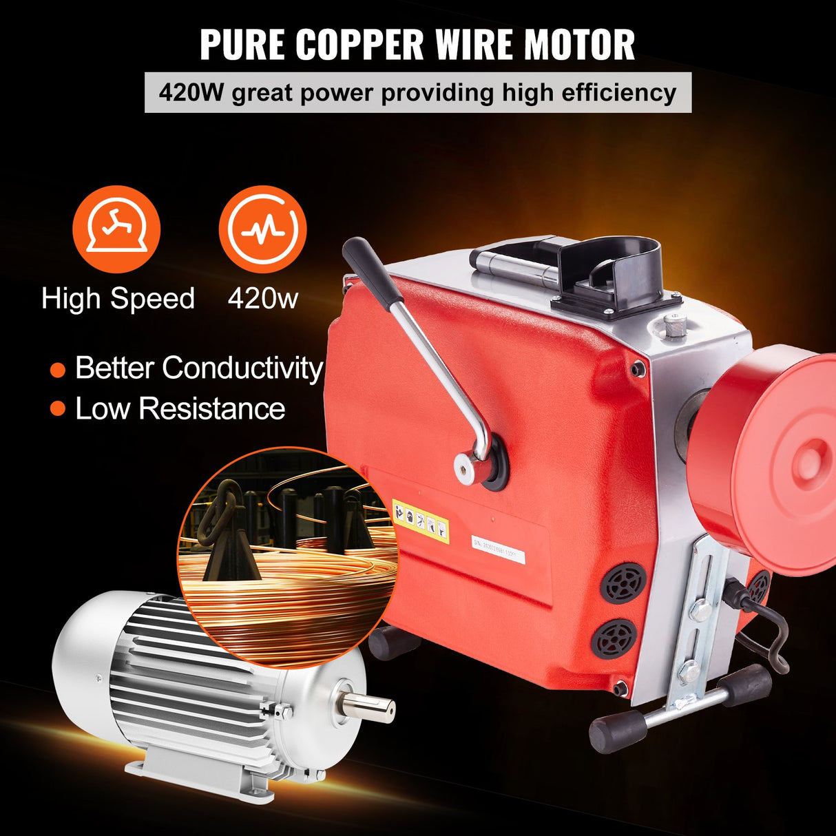 Drain Cleaner Machine 120FT x 7/8" 420W Sewer Snake Auger Manual Feed