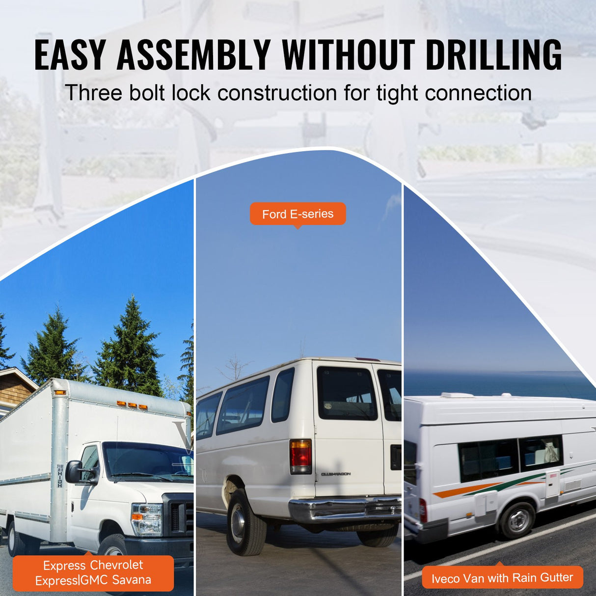 VEVOR Van Roof Ladder Rack, 3 Bars Alloy Steel Roof Racks, 750 LBS Capacity Rain-Gutter Roof Rack, Adjustable Length 40.2" to 74.8", Van Ladder Rack