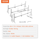 VEVOR 3-Bar Van Roof Ladder Rack Adjustable 56.3