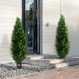 VEVOR 2 Pack 4' Artificial Cedar Topiary Tree Faux Plant UV Decor In/Outdoor - Low Angle