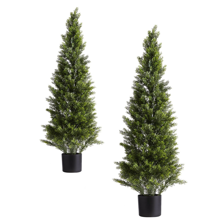 Artificial Topiary Cedar Trees, 2 Set 1219mm Faux Pine Shrubs Plants, Fake Silk Tree Look Real, Easy Assembly