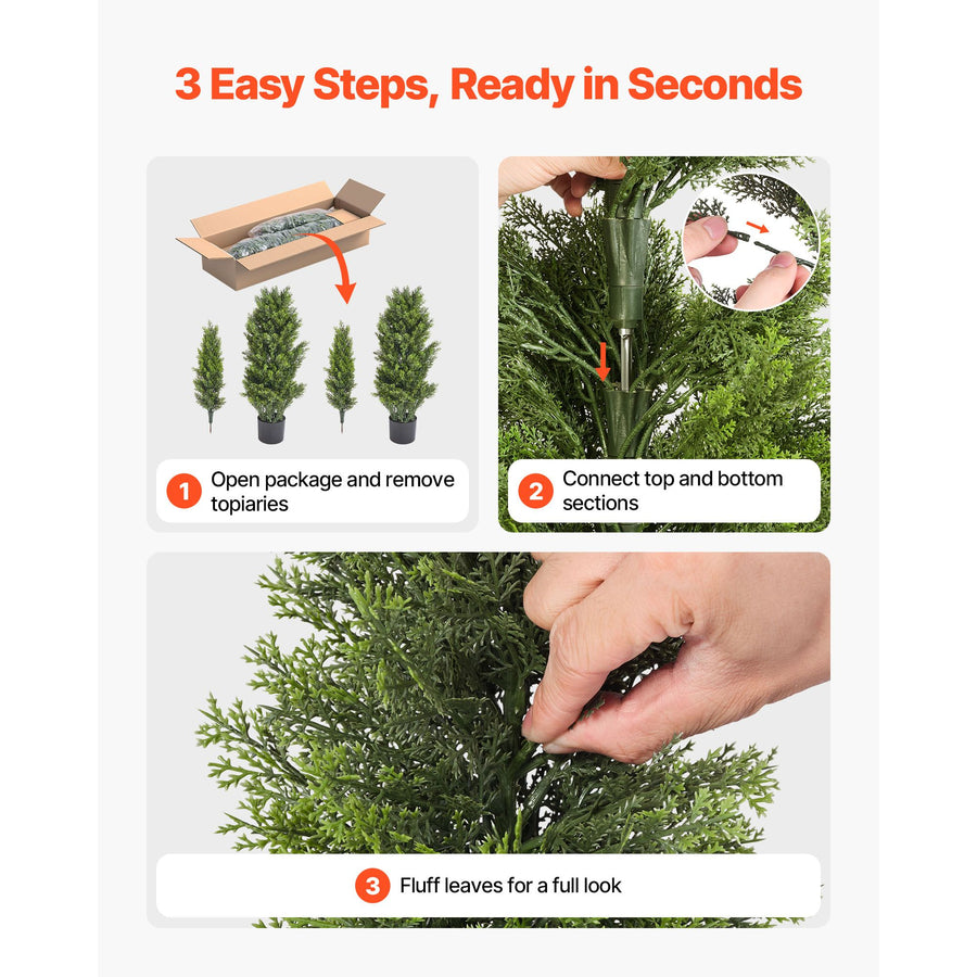 Artificial Topiary Cedar Trees, 2 Set 1219mm Faux Pine Shrubs Plants, Fake Silk Tree Look Real, Easy Assembly, image 4