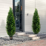 VEVOR 2 Pack 5' Artificial Cedar Topiary Tree Faux Plant UV Decor In/Outdoor - Low Angle