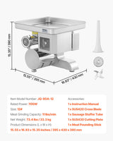VEVOR Commercial Electric Meat Grinder Slicer 4.99 kg/Min Sausage Stuffer Maker - Close-Up Angle