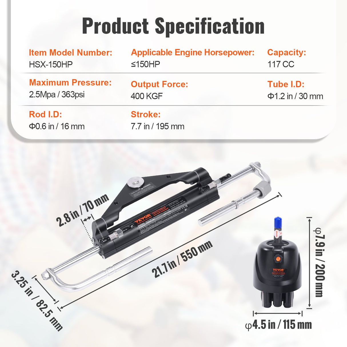 VEVOR Hydraulic Outboard Steering Kit, 150HP, Marine Boat Hydraulic Steering System, with Helm Pump Two-Way Lock Cylinder and 24 Feet Hydraulic Steering Hose, for Single Station Single-Engine Boats