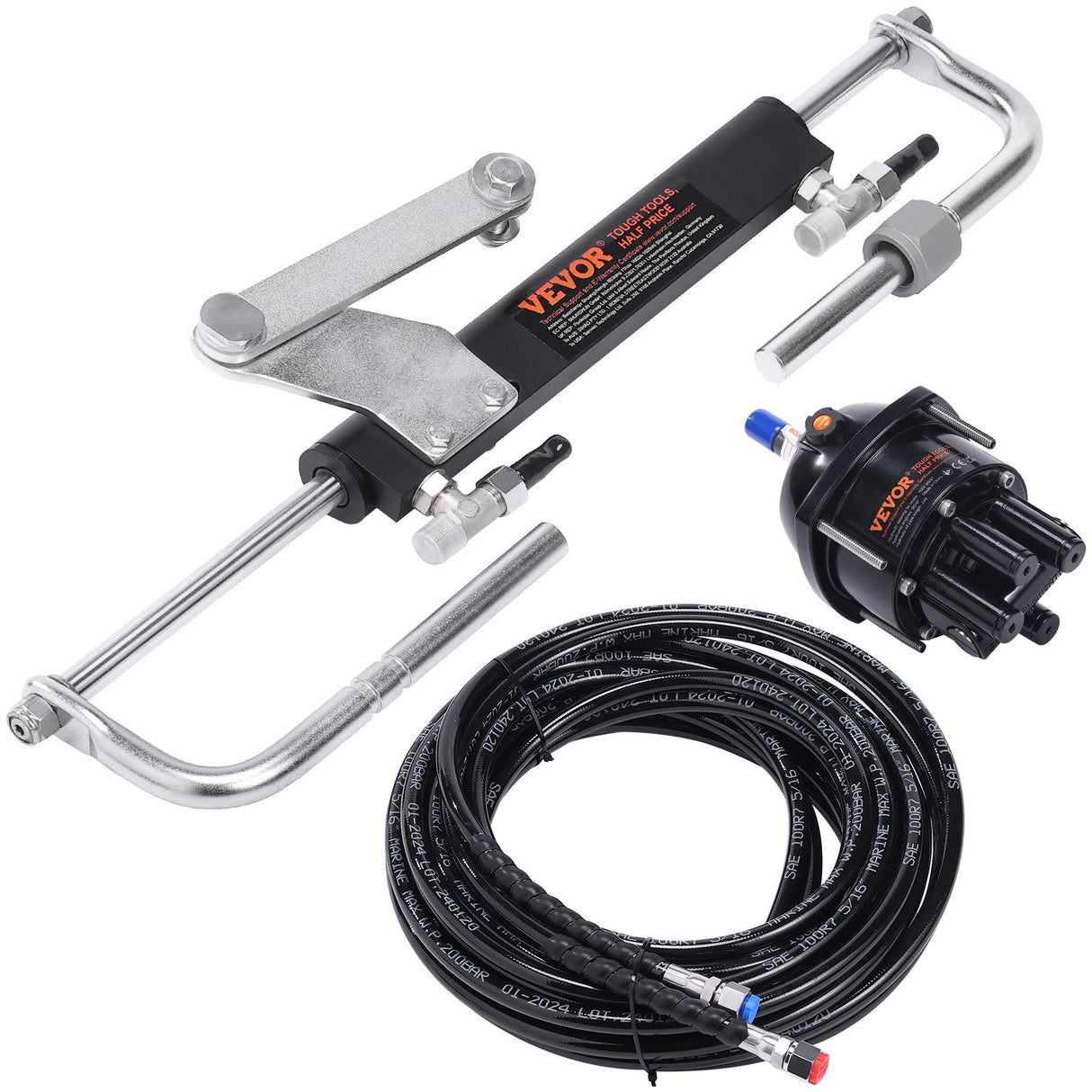 VEVOR Hydraulic Outboard Steering Kit, 90HP, Marine Boat Hydraulic Steering System, with Helm Pump Two-Way Lock Cylinder and 24 Feet Hydraulic