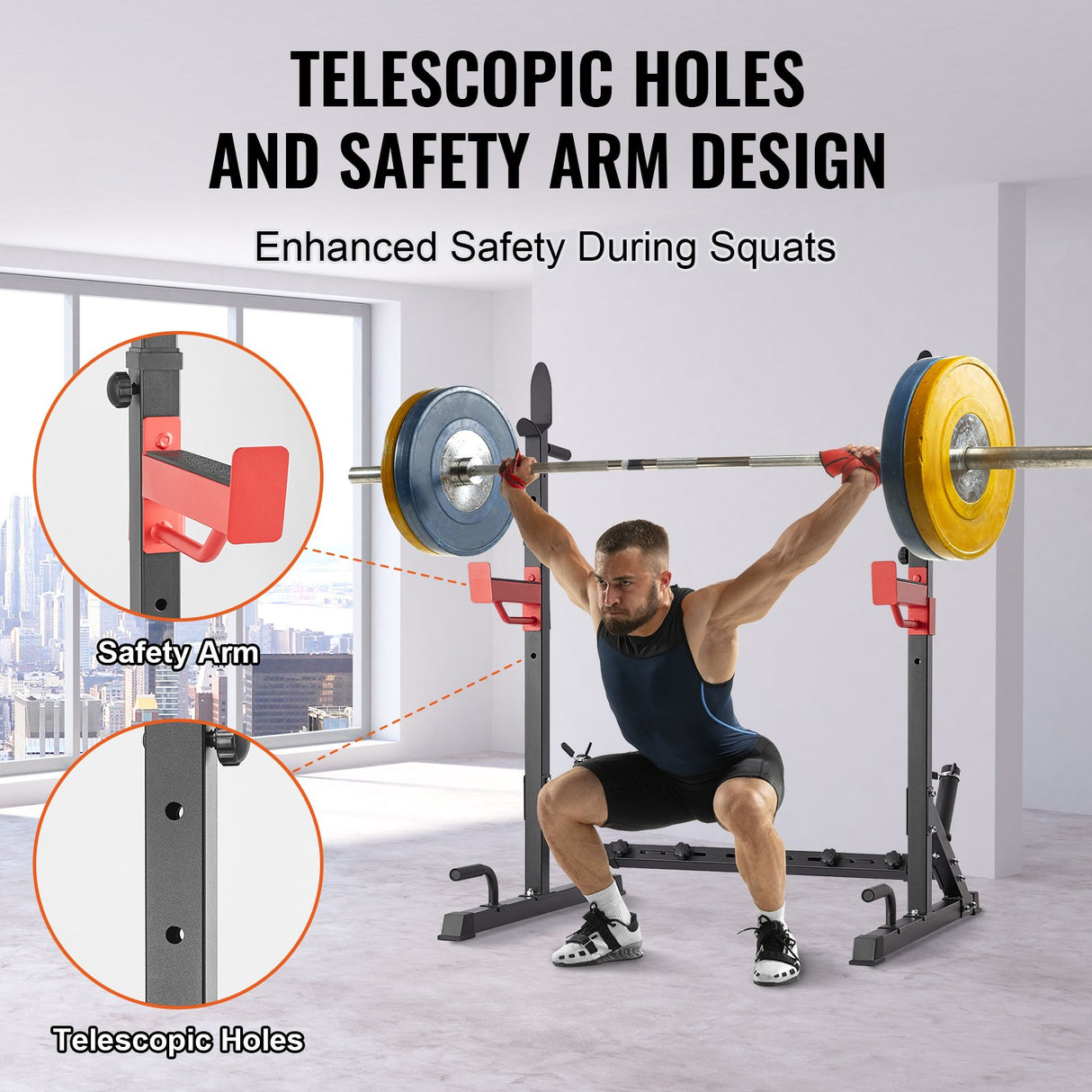 VEVOR Squat Power Rack Adjustable Heavy Duty Barbell Weight Bench Press Stand