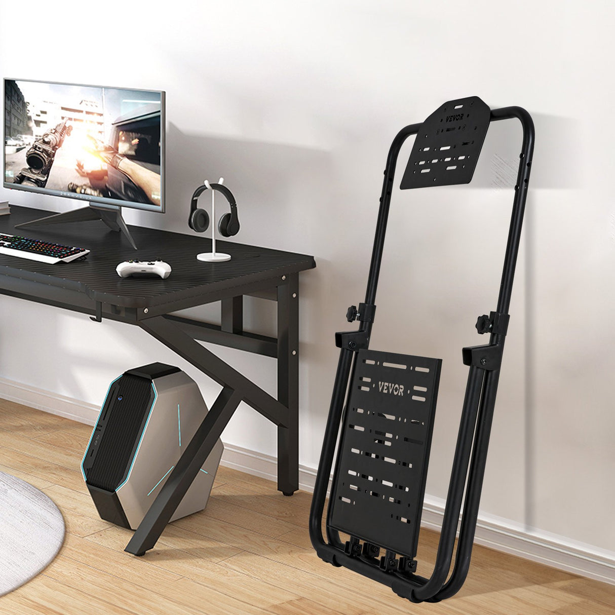 VEVOR Foldable Racing Steering Wheel Stand, Height Adjustable Universal Base Compatible with Logitech & Thrustmaster Racing Wheel and Pedal, Heavy-