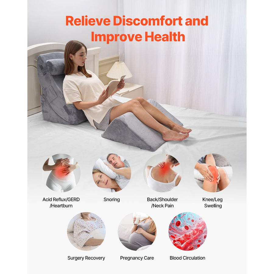Wedge Pillow for Sleeping, 4 Pcs Adjustable Orthopedic Bed Wedge Set, Support Leg Neck Shoulder, Post Surgery Pillow for Back Pain, Acid Reflux, Snoring Relief, Sitting up in Bed, Dark Grey