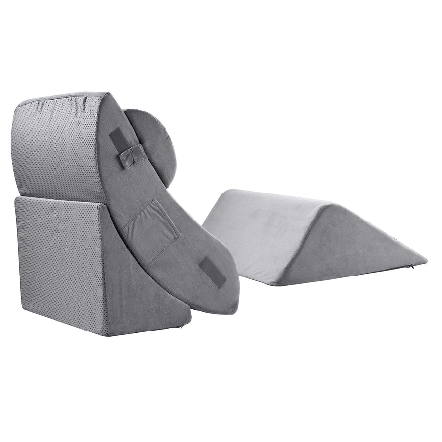 Wedge Pillow for Sleeping, 4 Pcs Adjustable Orthopedic Bed Wedge Set, Support Leg Neck Shoulder, Post Surgery Pillow for Back Pain, Acid Reflux, Snoring Relief, Sitting up in Bed, Dark Grey