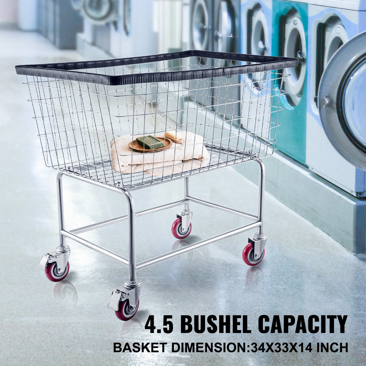 VEVOR Wire Laundry Cart Wire Laundry Basket 4.5 Bushel Heavy Duty w/ 5'' Wheels