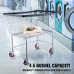 VEVOR Wire Laundry Cart Wire Laundry Basket 4.5 Bushel Heavy Duty w/ 5'' Wheels, image 2
