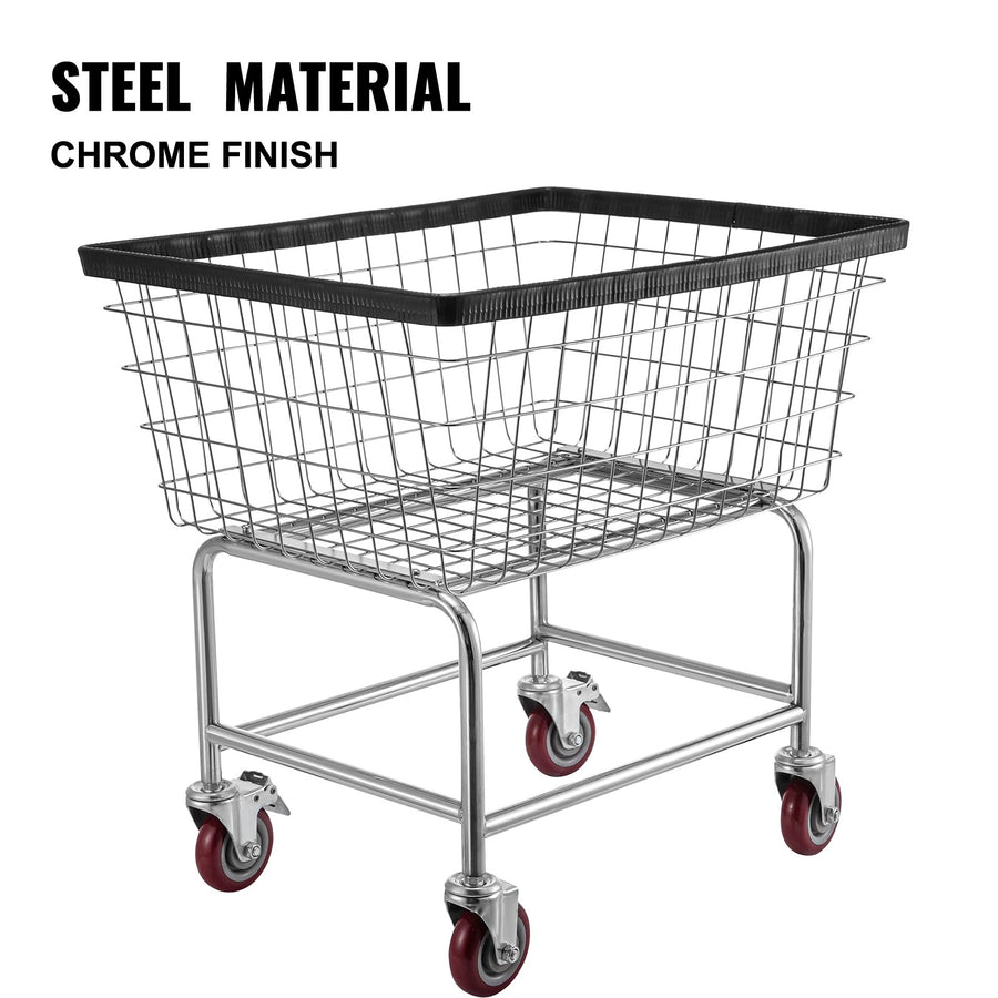 Wire Laundry Cart Wire Laundry Basket 2.8 Bushel Heavy Duty w/ 4'' Wheels