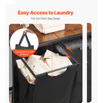 3 Section Laundry Sorter, Large Laundry Hamper with Metal Frame and Wooden Tabletop, Freestanding Storage Organizer Baskets with Pull-Out 600D Oxford Cloth Bags for Dirty Clothes, Bathroom