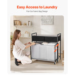 3 Section Laundry Sorter, Rolling Laundry Hamper with 2 Drawers, Hooks & Wheels, Rolling Basket Organizer Storage with Pull-Out Rolling Bags and Wooden Tabletop for Dirty Clothes, Bathroom