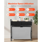 3 Section Laundry Sorter, Rolling Laundry Hamper with 2 Drawers, Hooks & Wheels, Rolling Basket Organizer Storage with Pull-Out Rolling Bags and Wooden Tabletop for Dirty Clothes, Bathroom