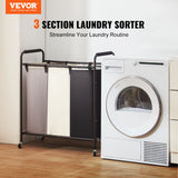 VEVOR 3-Section Laundry Basket, Heavy Duty Laundry Hamper Storage Organizer, Laundry Sorter Cart with Heavy Duty Lockable Wheels for Dirty Clothes in