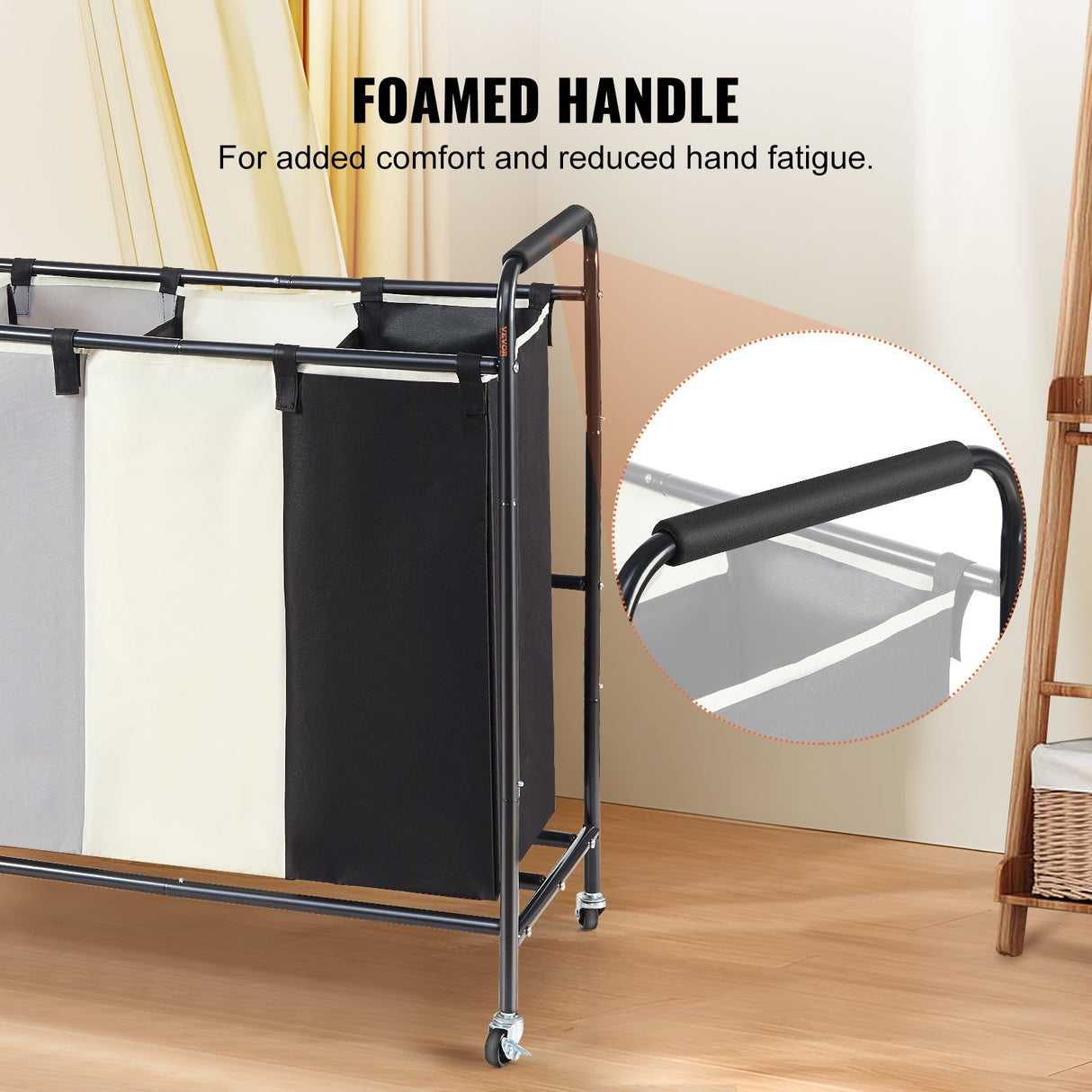 VEVOR 3-Section Laundry Basket, Heavy Duty Laundry Hamper Storage Organizer, Laundry Sorter Cart with Heavy Duty Lockable Wheels for Dirty Clothes in