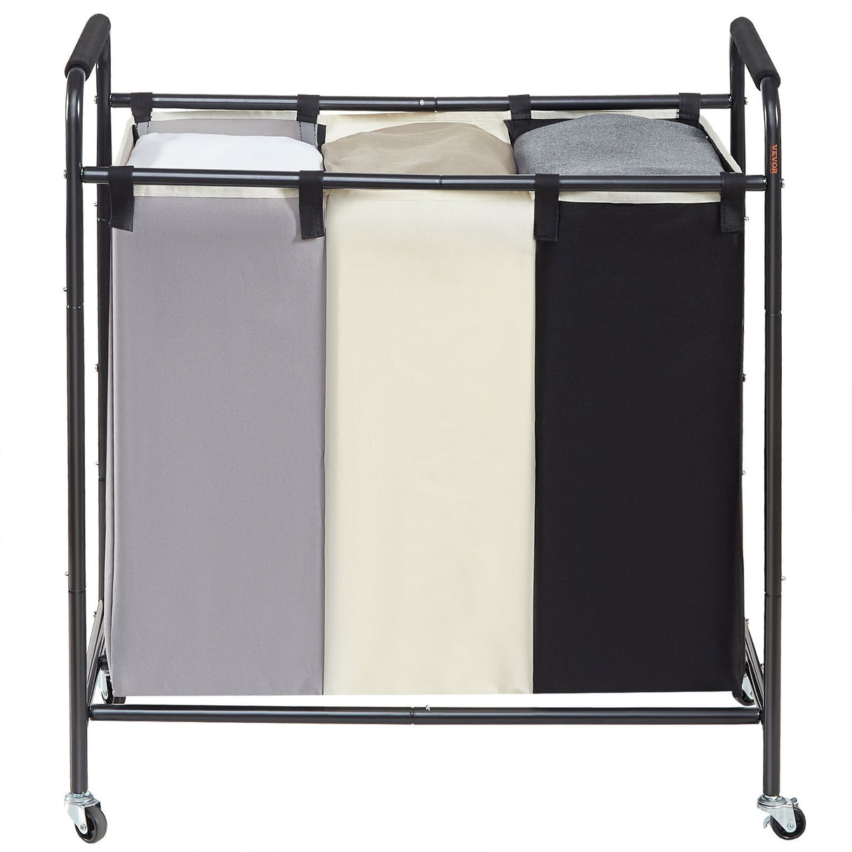 VEVOR 3-Section Laundry Basket, Heavy Duty Laundry Hamper Storage Organizer, Laundry Sorter Cart with Heavy Duty Lockable Wheels for Dirty Clothes in