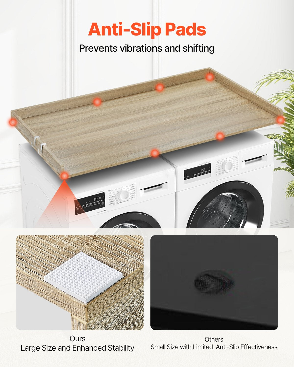 VEVOR Washer Dryer Countertop, 54" x 27" Wooden Washer and Dryer Countertop, Water-Resistant Laundry Machine Topper Cover with Anti-Slip Pads, for Laundry Room Organization and Storage, Oak