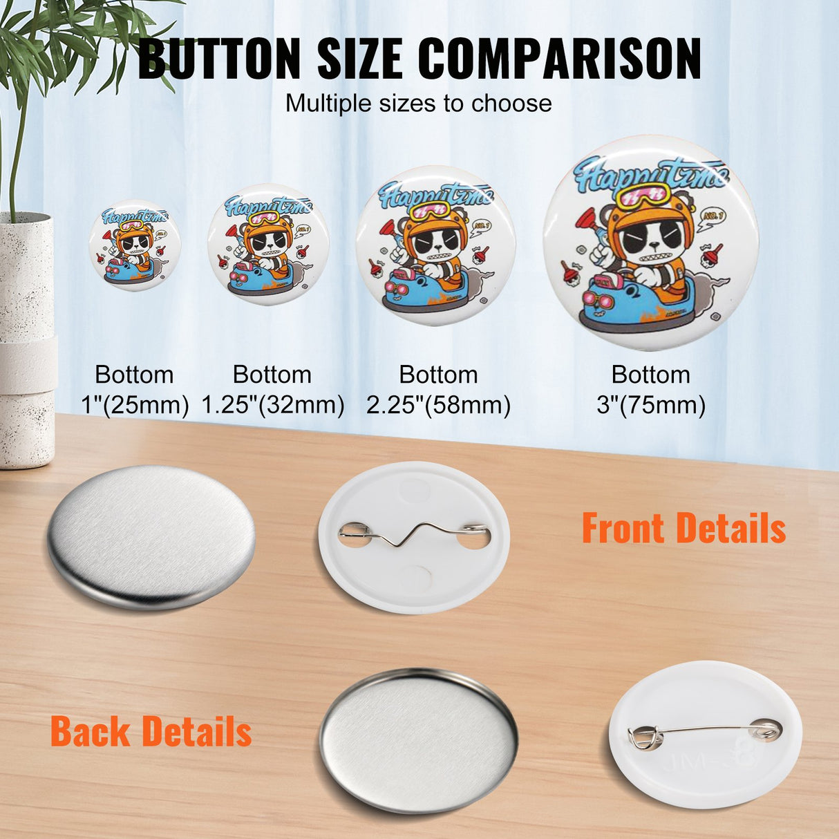 VEVOR 1.25" 32mm Button Badge Parts Supplies for Button Maker Machine 500 Sets