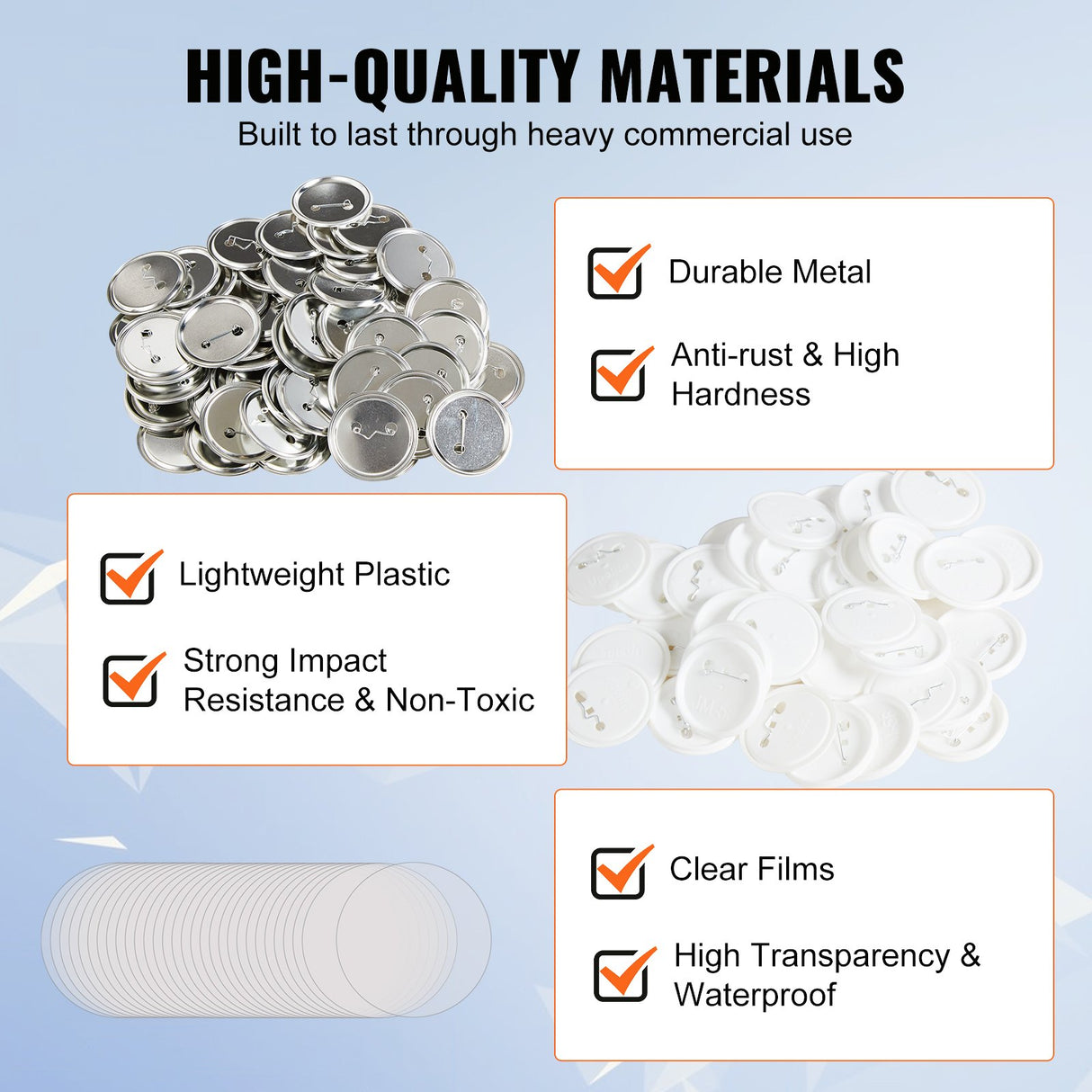 VEVOR 2.25" 58mm Button Badge Parts Supplies for Button Maker Machine 500 Sets