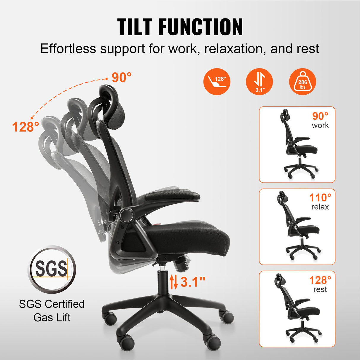 VEVOR Office Chair with Adjustable Lumbar Support High Back Ergonomic Desk Chair with Adjustable Headrest 2D Armrest Ergonomic Office Chair Backrest Computer Chair for Home Office