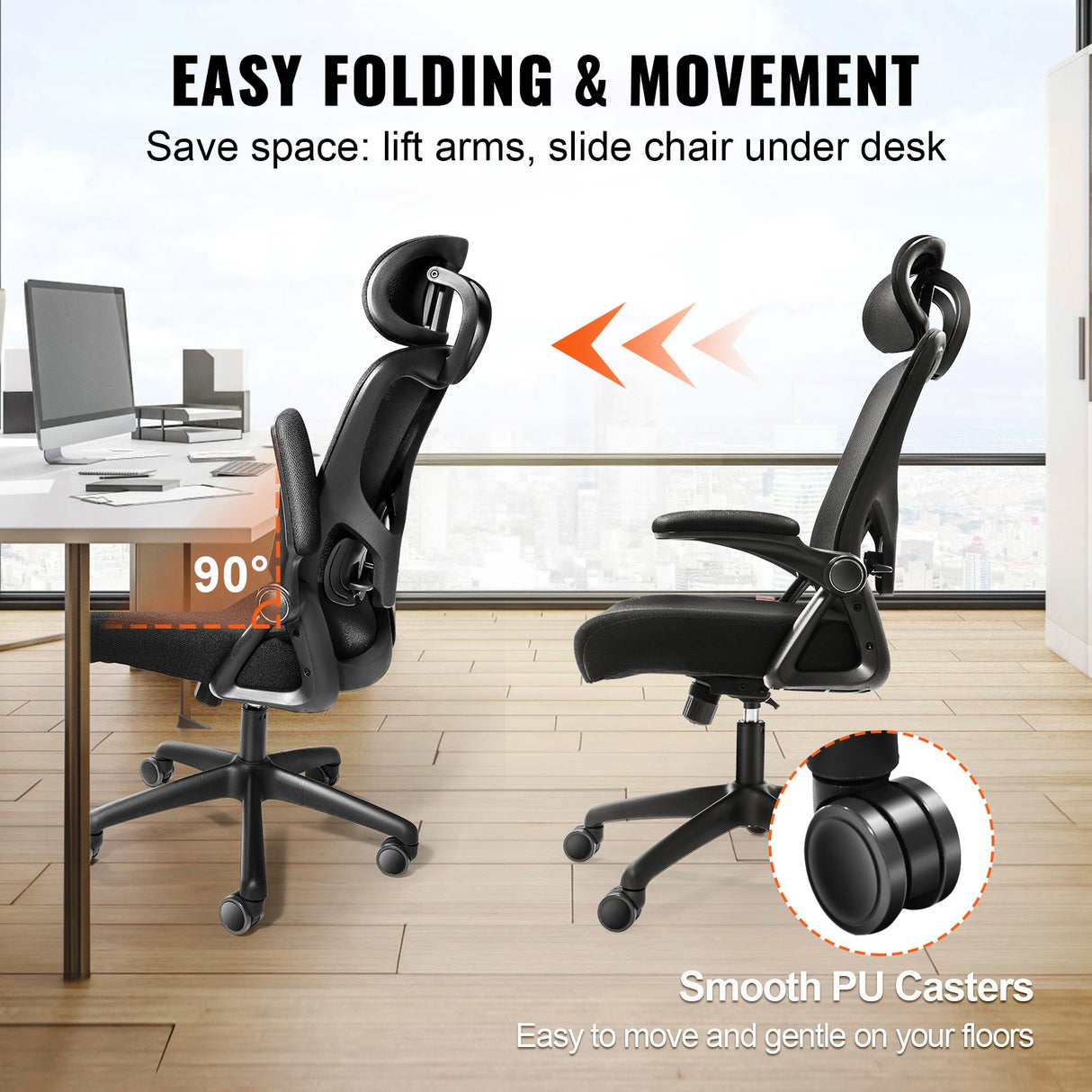 VEVOR Office Chair with Adjustable Lumbar Support High Back Ergonomic Desk Chair with Adjustable Headrest 2D Armrest Ergonomic Office Chair Backrest Computer Chair for Home Office