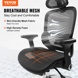 VEVOR Mesh Office Chair, Adjustable High Back Desk Chair with Mesh Seat, Angle and Height Adjustable Home Office Chair with Lumbar and Head Support,