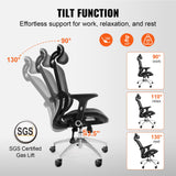 VEVOR Mesh Office Chair, Adjustable High Back Desk Chair with Mesh Seat, Angle and Height Adjustable Home Office Chair with Lumbar and Head Support,