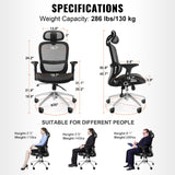 VEVOR Mesh Office Chair Adjustable High Back Desk Chair with Mesh Seat Angle and Height Adjustable Home Office Chair with Lumbar and Head Support Swivel Computer Task Chair - Close-Up Angle