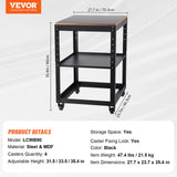 VEVOR Planer Stand, 100 lbs / 45 kg heavy loads, Three-Gear Height Adjustable Thickness Planer Table,with 4 Stable Casters & Storage Space, for most planers, saws, bench-top machines, power tools - Rear View