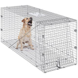 VEVOR Live Animal Cage Trap, 50" x 20" x 26" Humane Cat Trap Galvanized Iron, Folding Animal Trap with Handle for Stray Dogs, Armadillos, Raccoons,