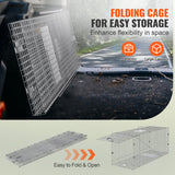 VEVOR Live Animal Cage Trap, 50" x 20" x 26" Humane Cat Trap Galvanized Iron, Folding Animal Trap with Handle for Stray Dogs, Armadillos, Raccoons,