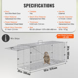 VEVOR Live Animal Cage Trap, 50" x 20" x 26" Humane Cat Trap Galvanized Iron, Folding Animal Trap with Handle for Stray Dogs, Armadillos, Raccoons,