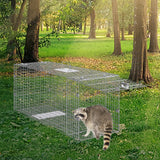 VEVOR Live Animal Cage Trap, 50" x 20" x 26" Humane Cat Trap Galvanized Iron, Folding Animal Trap with Handle for Stray Dogs, Armadillos, Raccoons,