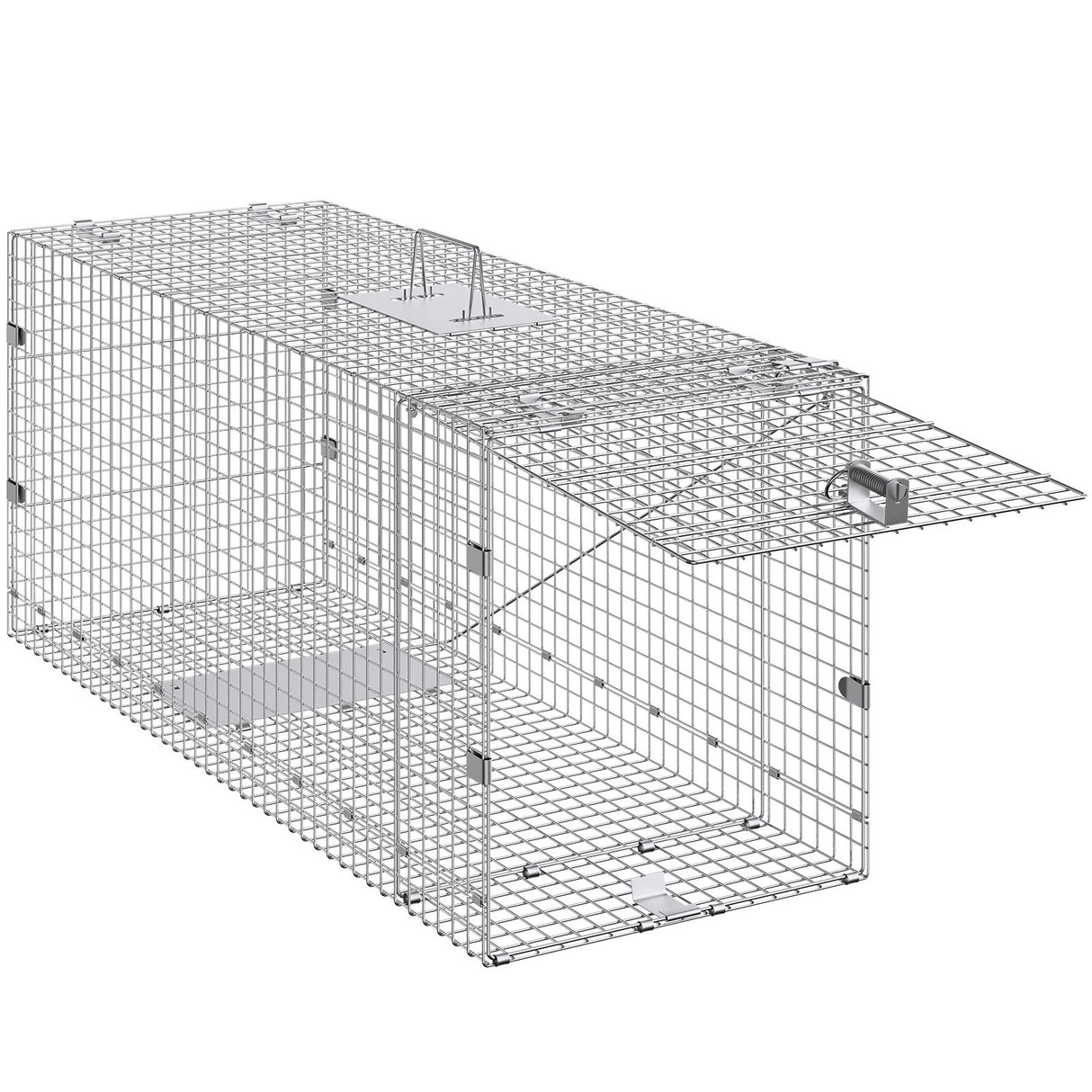 VEVOR Live Animal Cage Trap, 50" x 20" x 26" Humane Cat Trap Galvanized Iron, Folding Animal Trap with Handle for Stray Dogs, Armadillos, Raccoons,
