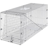 VEVOR Live Animal Cage Trap, 50" x 20" x 26" Humane Cat Trap Galvanized Iron, Folding Animal Trap with Handle for Stray Dogs, Armadillos, Raccoons,