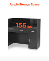 VEVOR Reception Desk, 1200 x 480 x 1100 mm Rectangular Front Counter Table, Office Reception Counter with Lockable Drawer and Storage Cabinet, for Checkout, Lobby, Beauty Salon and Office, Black - Front View