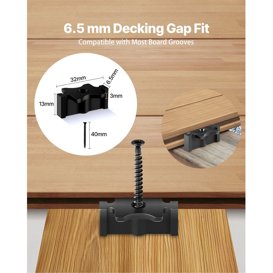 900PCS Hidden Deck Fasteners for Composite Decking Board, Universal Composite T Clips & Plastic Hidden Fasteners with Metal Screws,Polypropylene PP Clips Works with 6.5 mm Gaps, Black