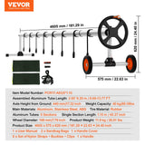 VEVOR Pool Cover Reel, Aluminum Solar Cover Reel 14 ft, Inground Swimming Pool Cover Reel Set with Rubber Wheels and Sandbags, Fits for 3-14 ft Width Swimming Pools - Close-Up Angle