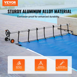VEVOR Pool Cover Reel, Aluminum Solar Cover Reel 22 ft, Inground Swimming Pool Cover Reel Set with Rubber Wheels and Sandbags, Fits for 5-22 ft Width Swimming Pools - Front View