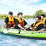 VEVOR Inflatable Boat, 4-Person Inflatable Fishing Boat, Strong PVC Portable Boat Raft Kayak, 1158mm Aluminum Oars, High-Output Pump, Fishing Rod Holders, and 2 Seats, 1100 lb Capacity for Adults Kids - Close-Up Angle