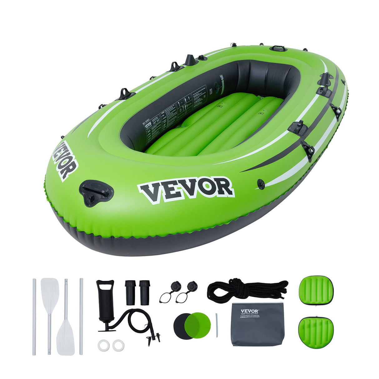 VEVOR Inflatable Boat, 4-Person Inflatable Fishing Boat, Strong PVC Portable Boat Raft Kayak, 1158mm Aluminum Oars, High-Output Pump, Fishing Rod