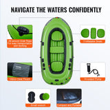 VEVOR Inflatable Boat, 5-Person Inflatable Fishing Boat, PVC Portable Boat Raft Kayak, 1158 mm Aluminum Oars, High-Output Pump, Fishing Rod Holders, and 2 Seats, 1100 lb Capacity for Adults, Kids - Rear View