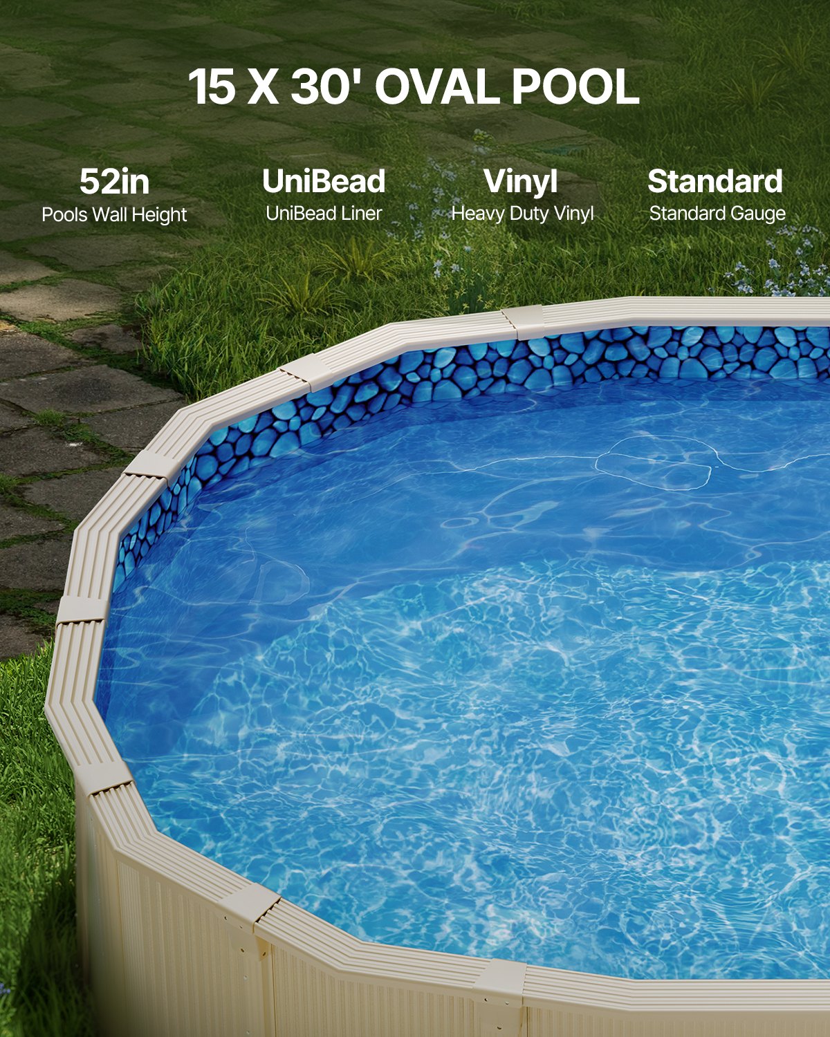 Oval Pool Liner 15x30ft Unibead Style Pool Liner 52in Wall Height