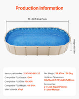 Oval Pool Liner 15x30ft Overlap Style Pool Liner 54in Wall Height