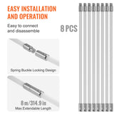 VEVOR 8 m Chimney Sweep Kit, w/ 8Reinforced Nylon Flexible Rods, Ergonomic Chimney Cleaning Brush, 360-Degree Brush Chimney Cleaner, Rich Accessories for Fireplace Flue Home Use Fits most Pipes