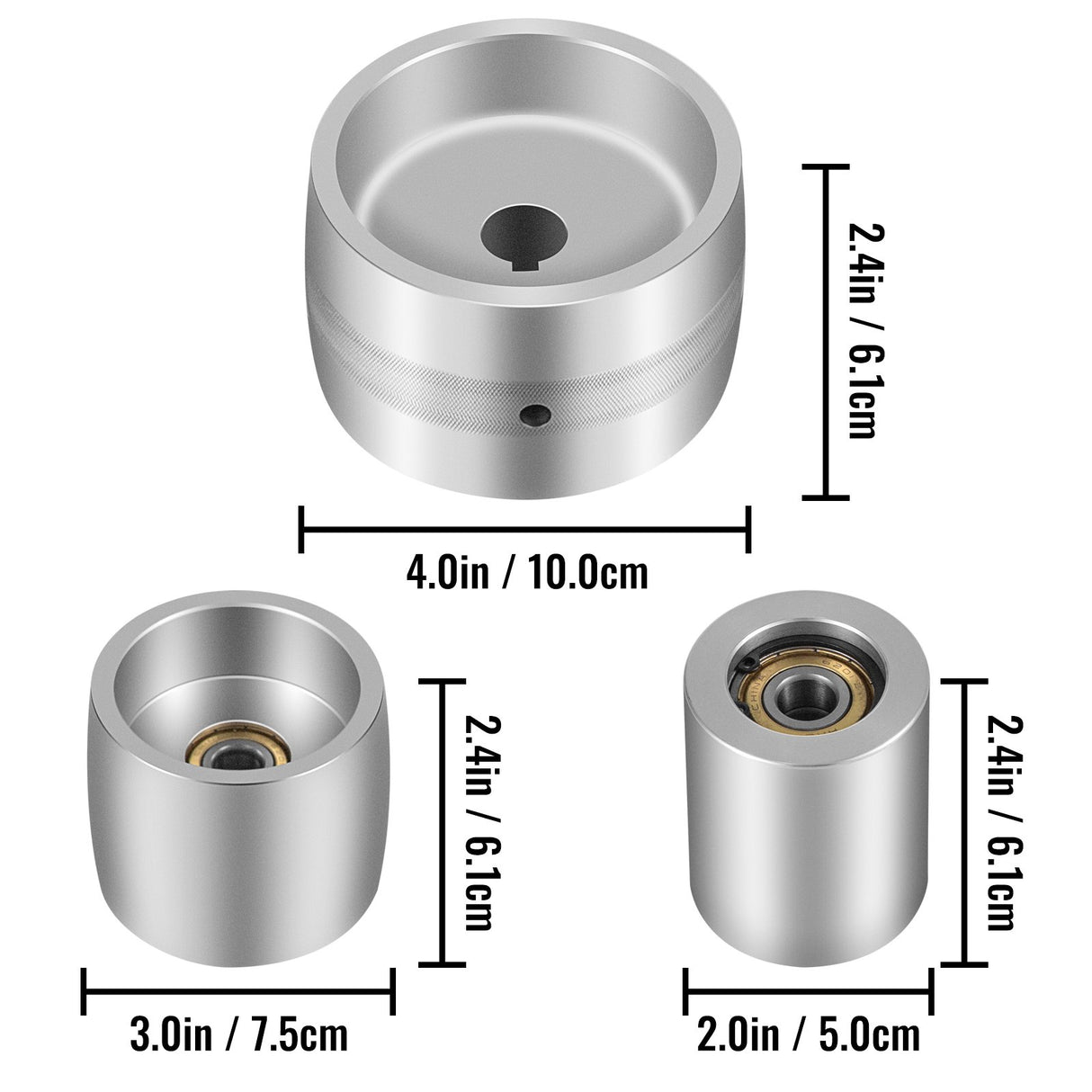 VEVOR Belt Grinder 2" x 72" Wheel Set, Belt Knife Grinder Wheel Set, Aluminum Belt Grinder Wheel Crowned for Knife Grinder with 4" Drive Wheel (0.94" Bore), 3" Tracking Wheel and 2 x 2" Idler Wheels