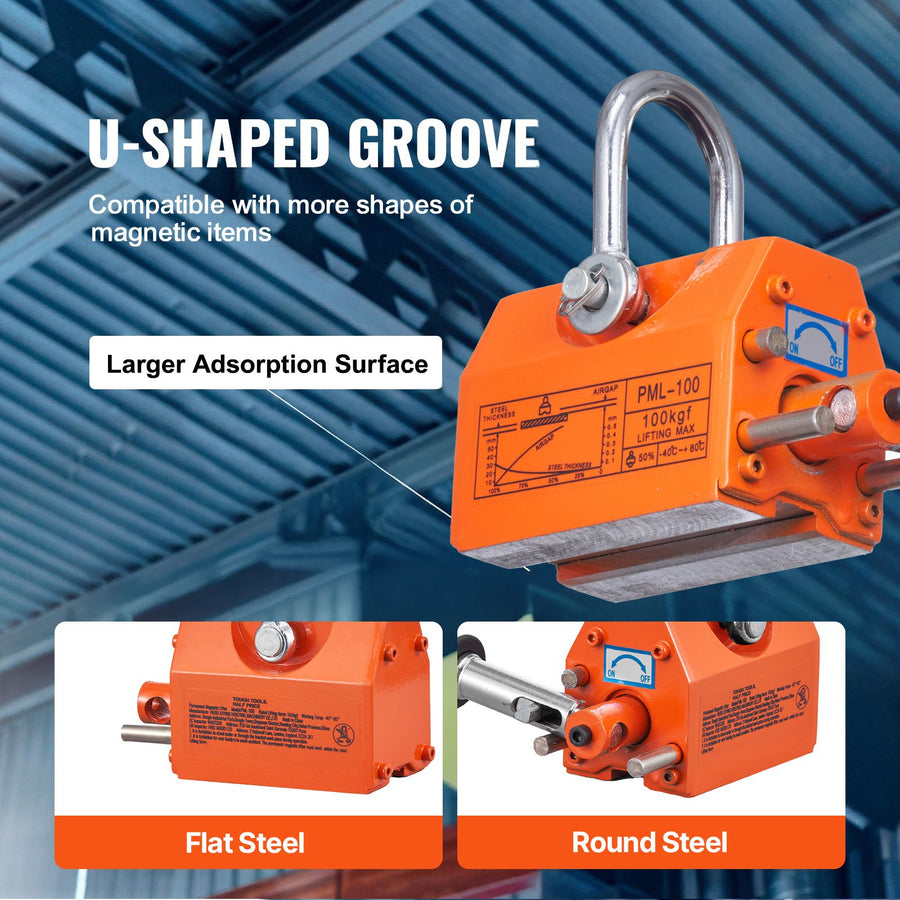 Magnetic Lifter, 100 kg/220 lbs Pulling Capacity, 2.5 Safety Factor, Neodymium & Steel, Lifting Magnet with, image 6